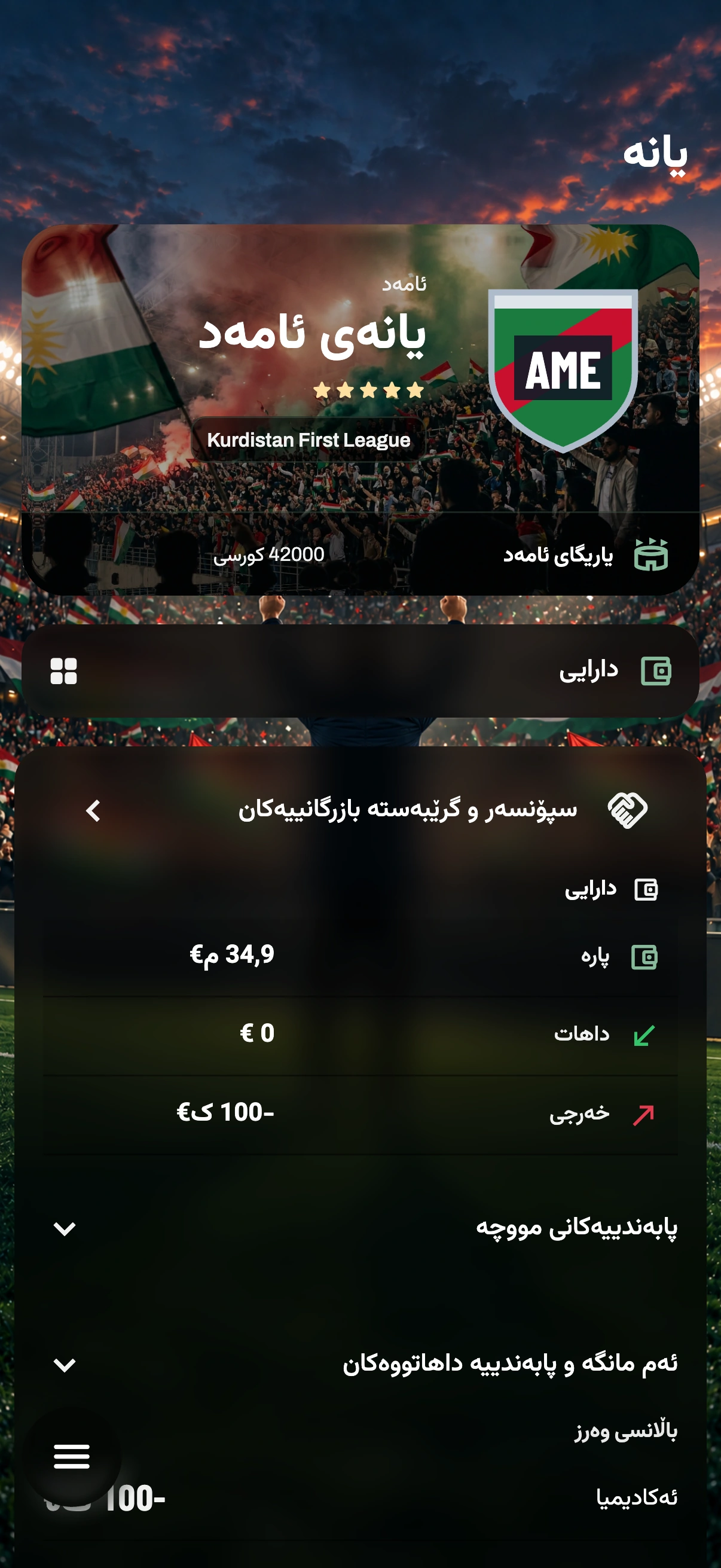 دیمەنی یاری — دارایی و یانە