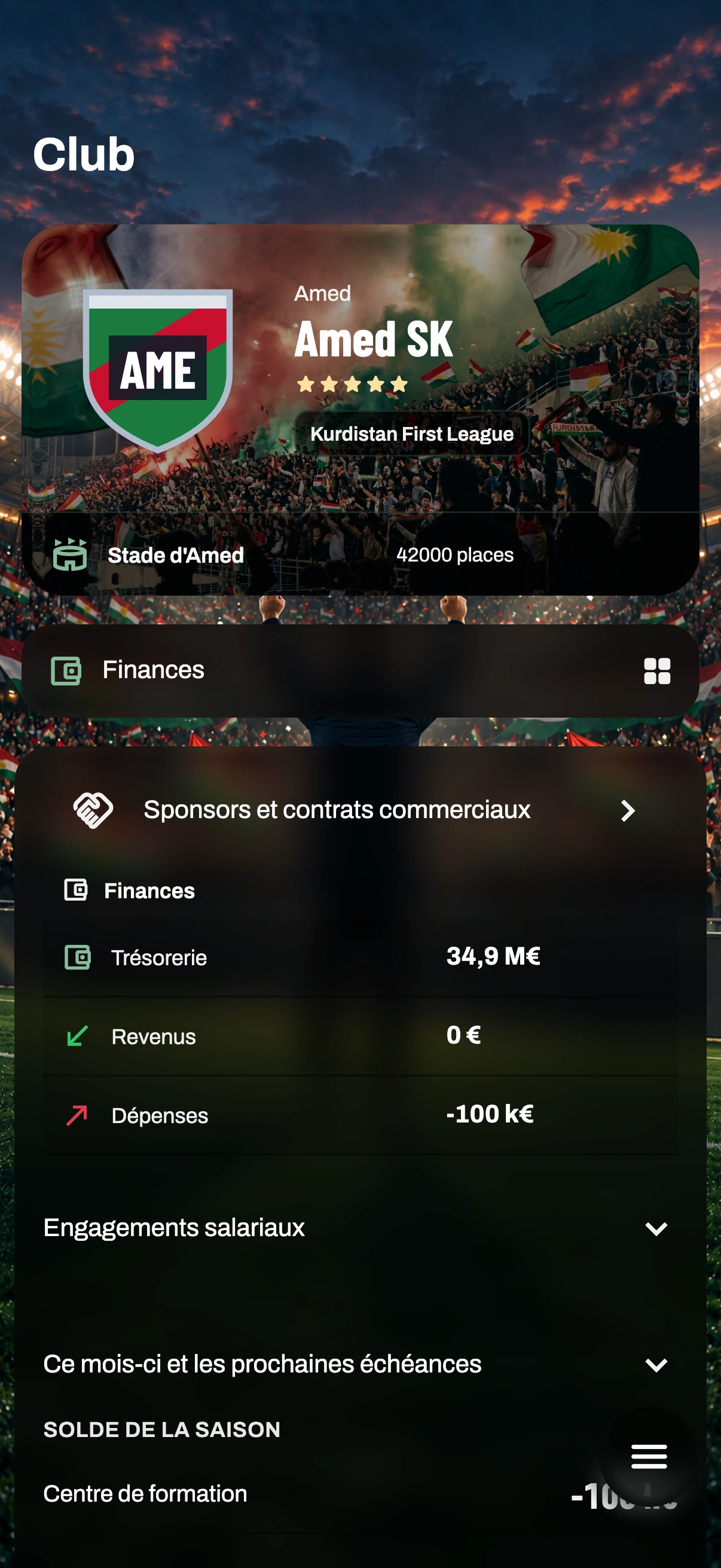 Aperçu du jeu — Finances & vie du club